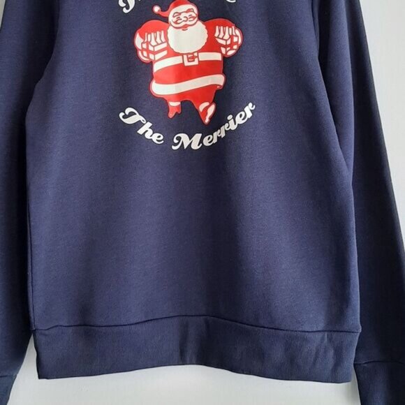 OLD NAVY Santa Claus Festive Decal Crewneck Pullover Sweatshirt Navy Blue Sz S - Picture 3 of 11